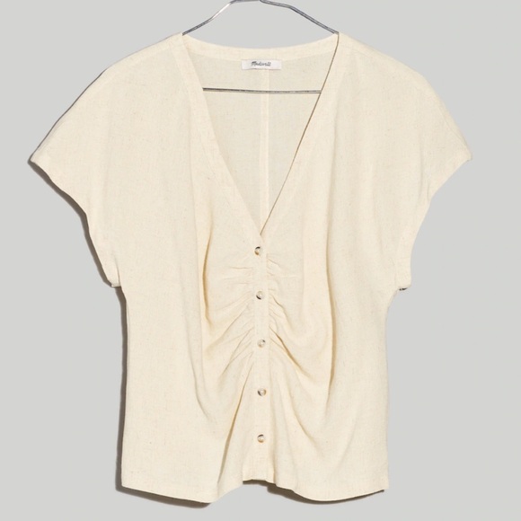 Madewell Linen-Blend Ruched Button-Front Top Size Large NWT $82 - Picture 6 of 6